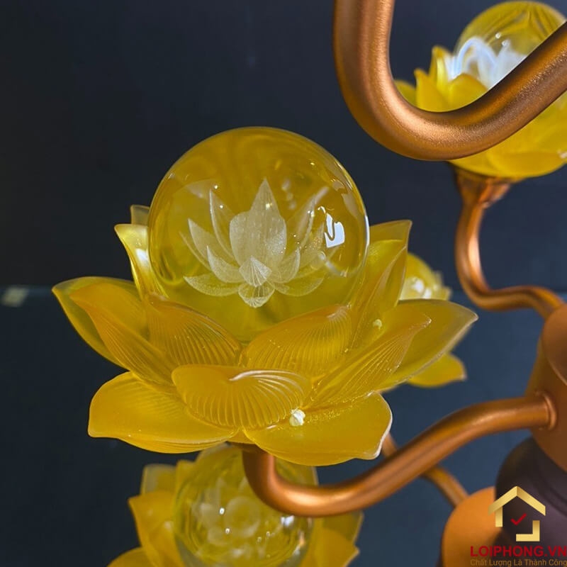 Đèn thờ hoa sen 13 bông bằng lưu ly cao cấp cao 60 cm